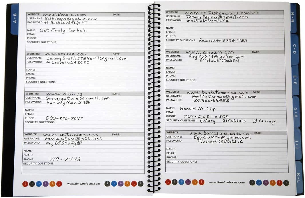 RE-FOCUS Password Book with Alphabetical Tabs 10"x7.5" Spiral Bound Credentials keeper Saves All Internet Login Details (Green)