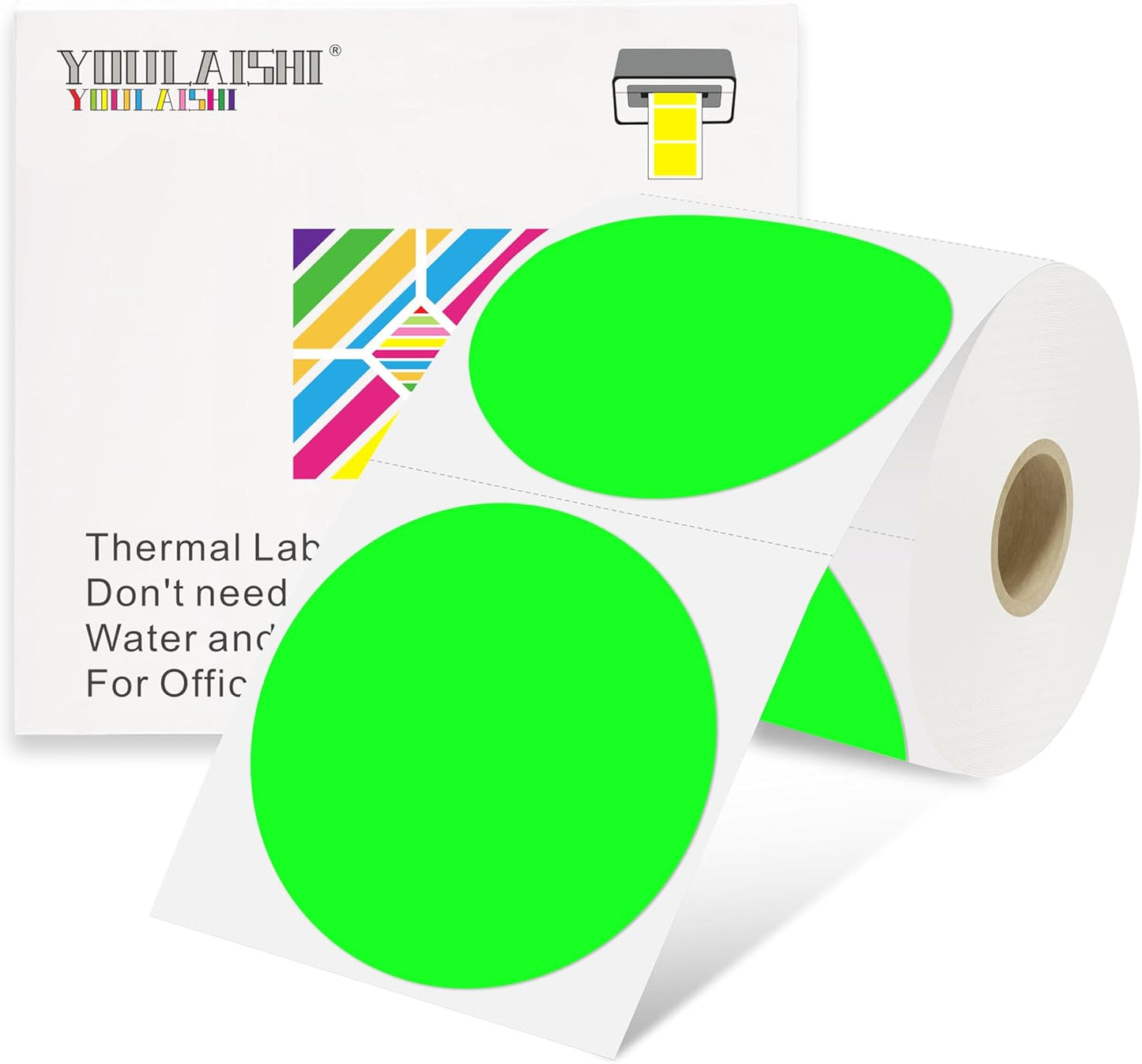 3 X 3 Inch Color Coding Dot Labels Circle Thermal Printable Waterproof 500 Pcs Round Stickers Adhesive Writable for Office, Home, Garage, DIY Sticker, Barcodes, Name Tag, Fluorescent Green