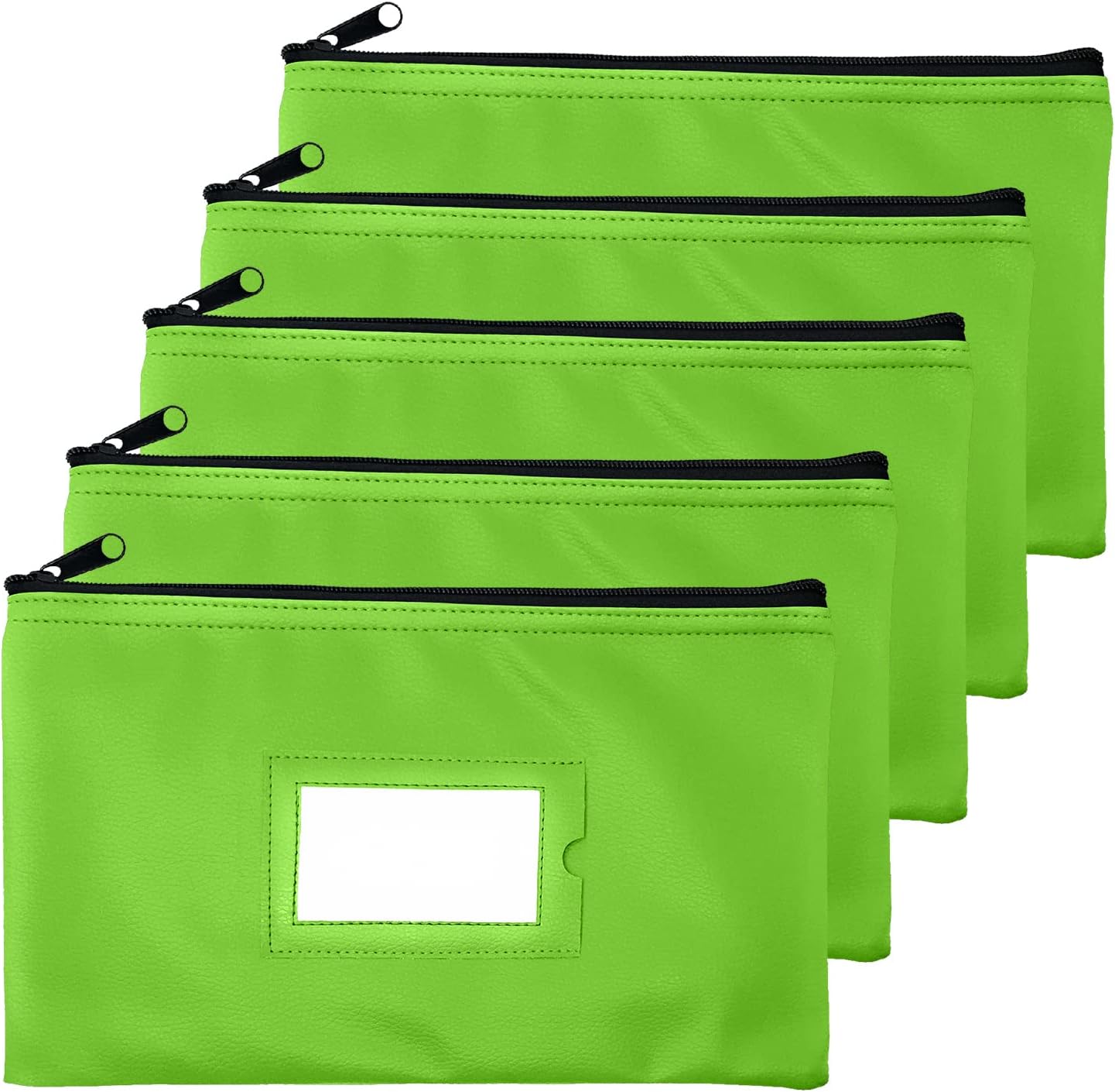 Money Bank Deposit Bag with Zipper | 11x6 inch | Light Green | Durable Leatherette Money Cash Coin Check Wallet Pouch for Men & Women with Framed ID Window and Blank Card | by GIDABRAND (5)