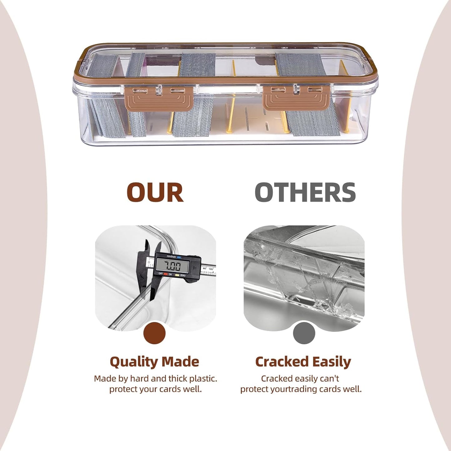 Toploader Storage Box, 2-pack Trading Card Storage Box with 5 Dividers, Highly Clarity Double handle TCG Card Storage Box, Large For Toploaders 650+Cards, Fit for YuGiOh, MTG and Sport Cards