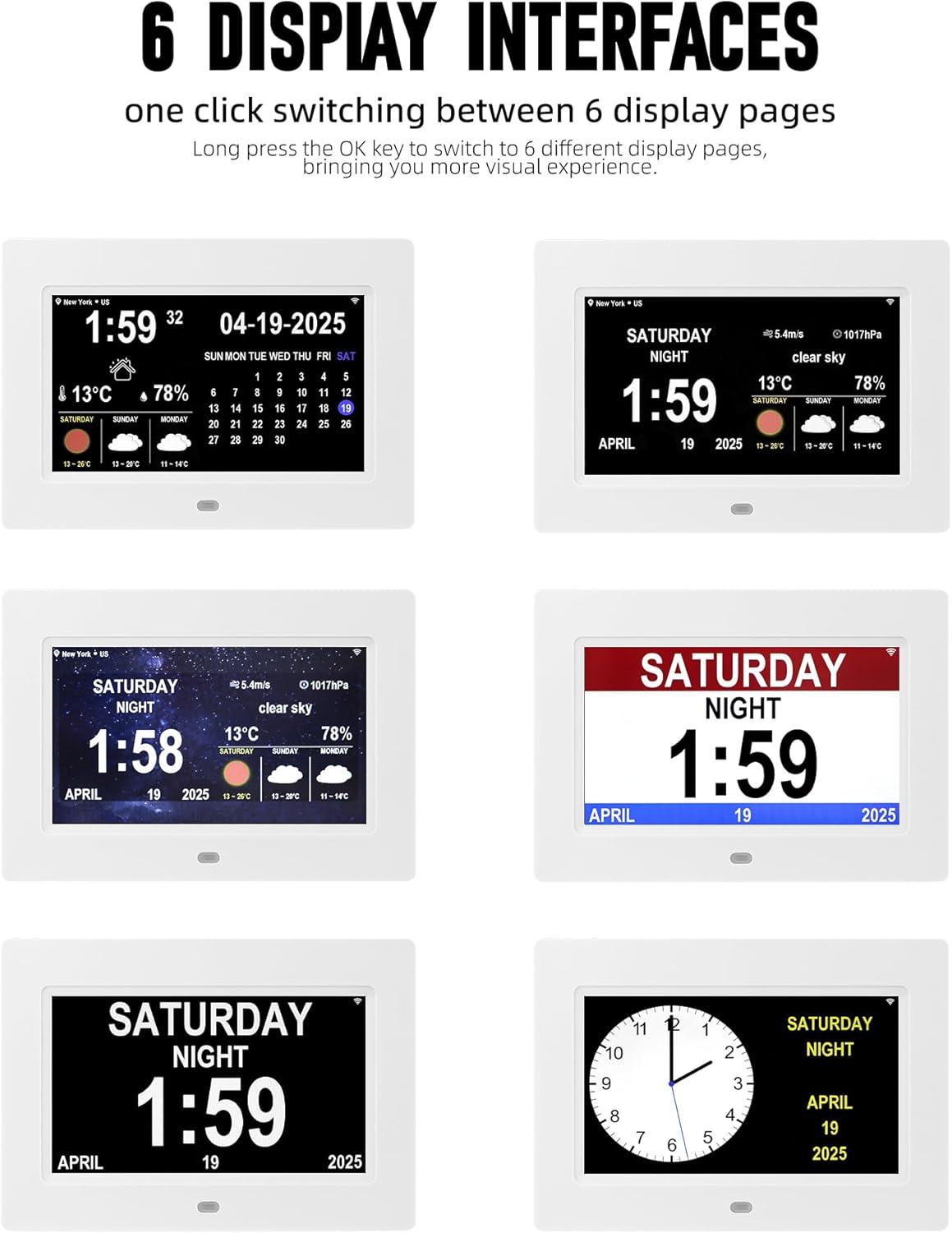 WiFi Digtial Wall Clock,Desk Clock with Weather Temperature Humidify,10 Day Weather Forecast,Weather Station with Digital Calendar and Dementia Alarm clockx for Seniors.(Whith, 7 inches)