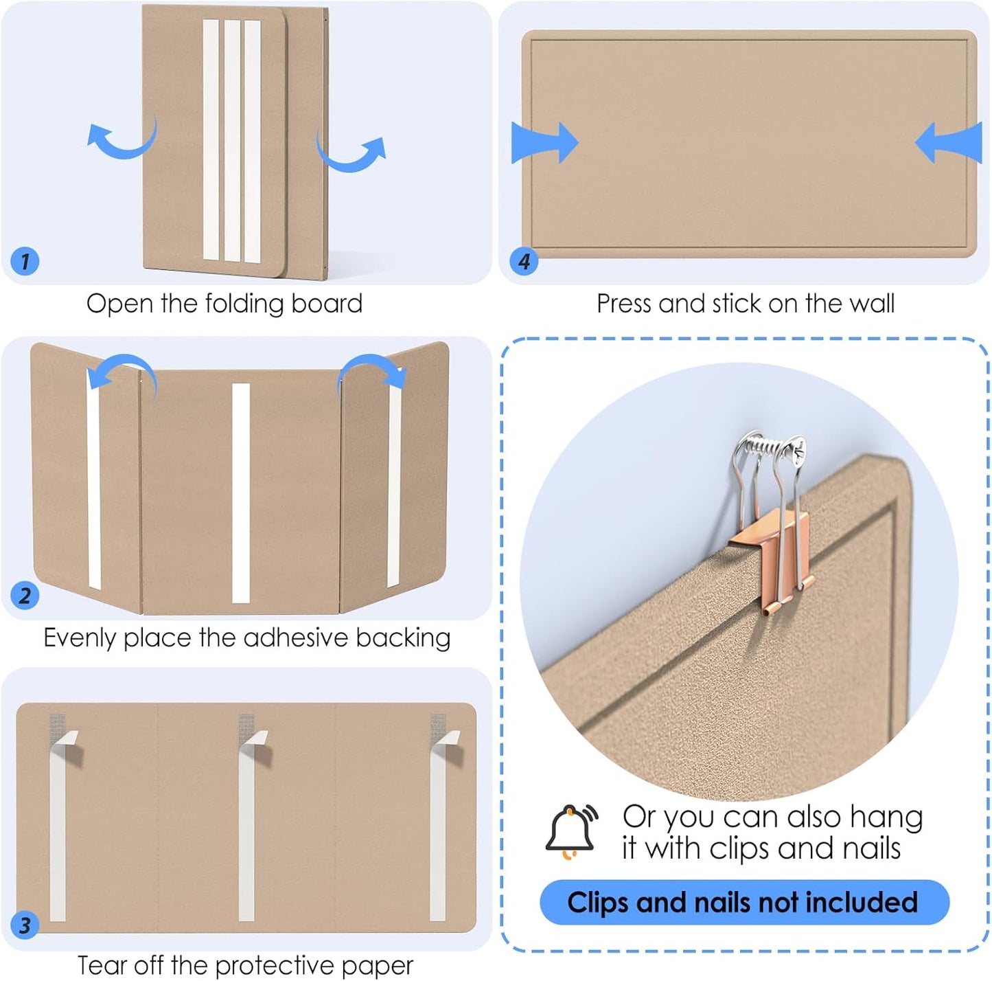 MaxGear Bulletin Board 35" x 17.5", Foldable Small Felt Board Vision Board Supplies, Cork Board for Office, Home, School, Pin Boards for Walls Decorative Picture Framed Display Board Beige Brown