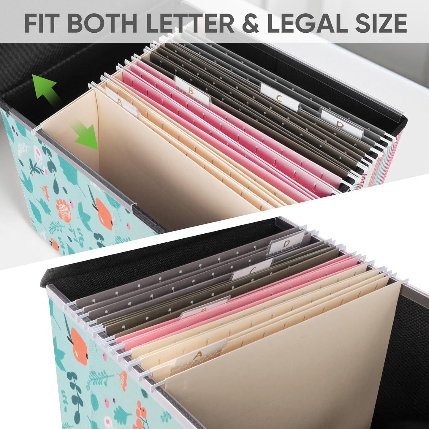 BALEINE File Organizer Box with Lid, Collapsible File Folder Organizer with Plastic Slide, Hanging File Folder Box for Office Document Storage (2 Pack, Spring Stroll)