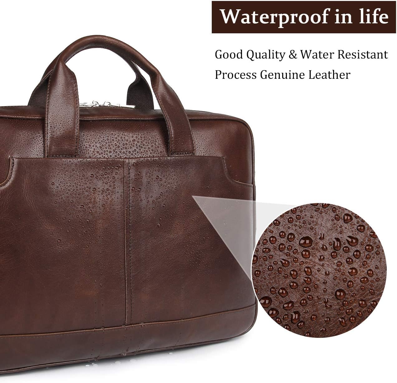 Augus Leather Laptop Briefcase for Men,Waterproof Travel Messenger Duffle Bags 15.6 Inch Laptop Bag