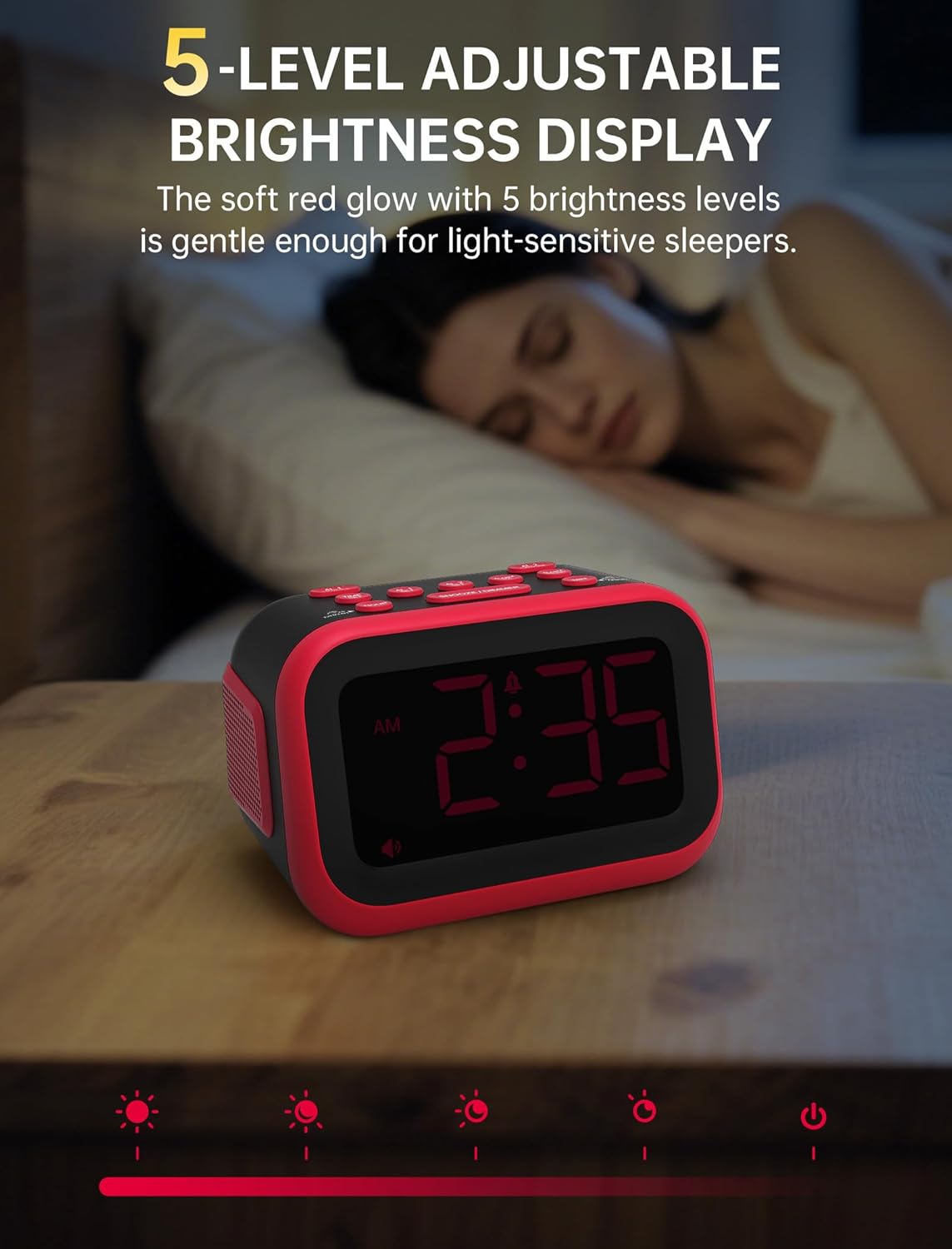 Loud Alarm Clock for Heavy Sleepers: 115dB Dual Alarms with 6 Unique Sounds for Bedroom Dorm Room Use - On-Time Wake Up for Teen College Students - Red
