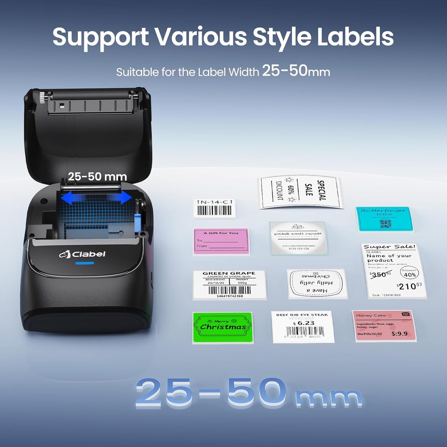 CLABEL Label Maker Machine with Tape: 221B Thermal Inkless Label Printer 2 Inch Mini Portable Bluetooth Handheld Sticker Barcode Labeler Compatible with Phone & PC for Small Business Retail Office