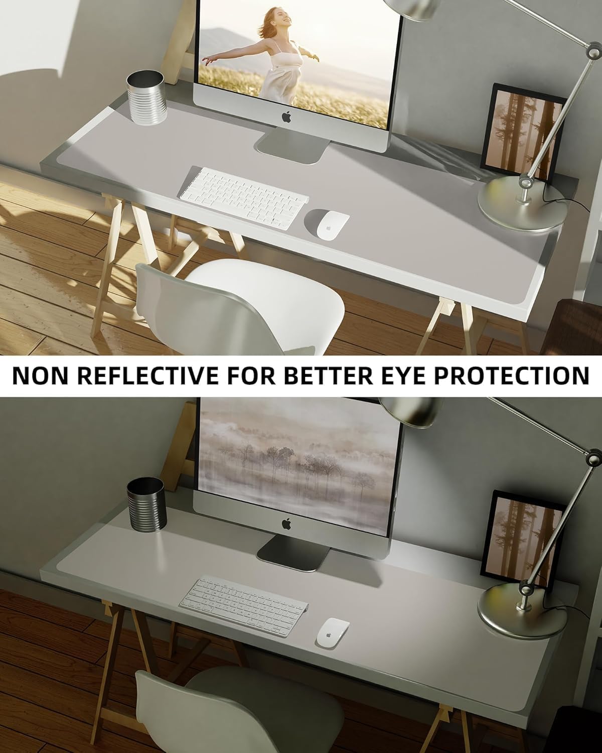 Leather Desk Pad Protector, Large Office Mat & Mouse Pad, Non-Slip Laptop Desk Blotter, Waterproof Writing Pad (Light Grey, 48" x 24")