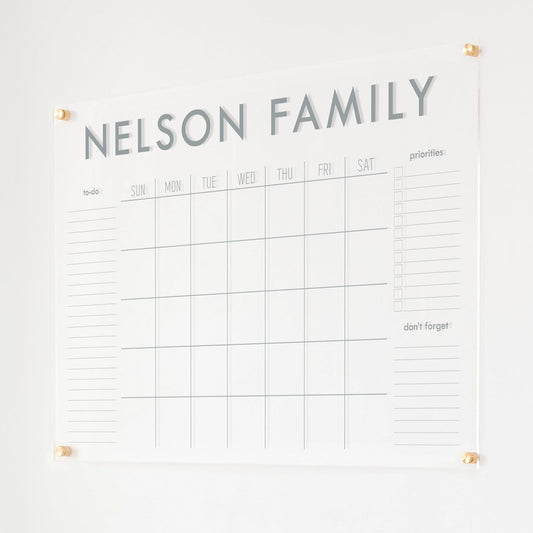 Personalized Clear Acrylic Calendar for Wall, Calendar Whiteboard for Wall, Dry Erase Wall Calendar, Wall Calendar Organizer System for Home (Block, Grey, 38"W x 26"H)