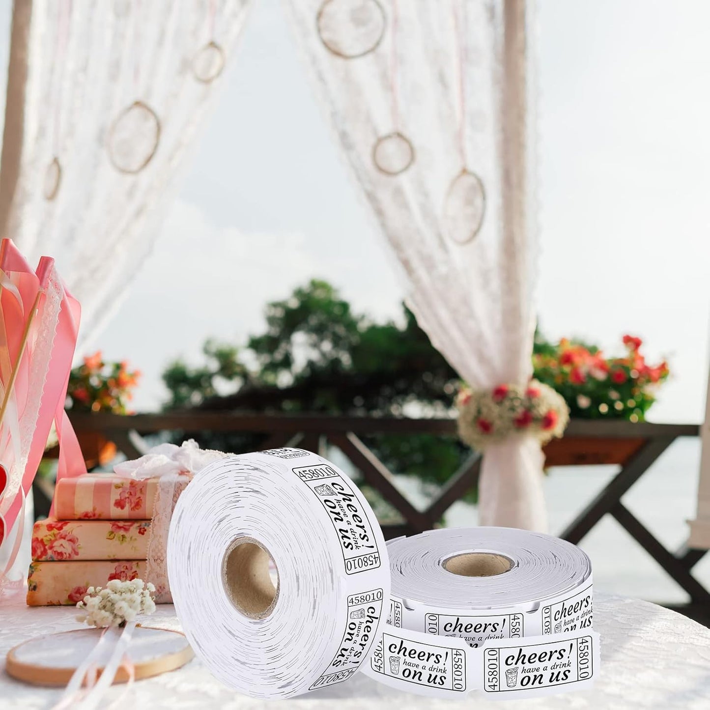 TaoBary 2 Rolls 1000 Pcs Free Drink Ticket Roll Raffle Party Tickets for Events Wedding and Parties(Wedding)