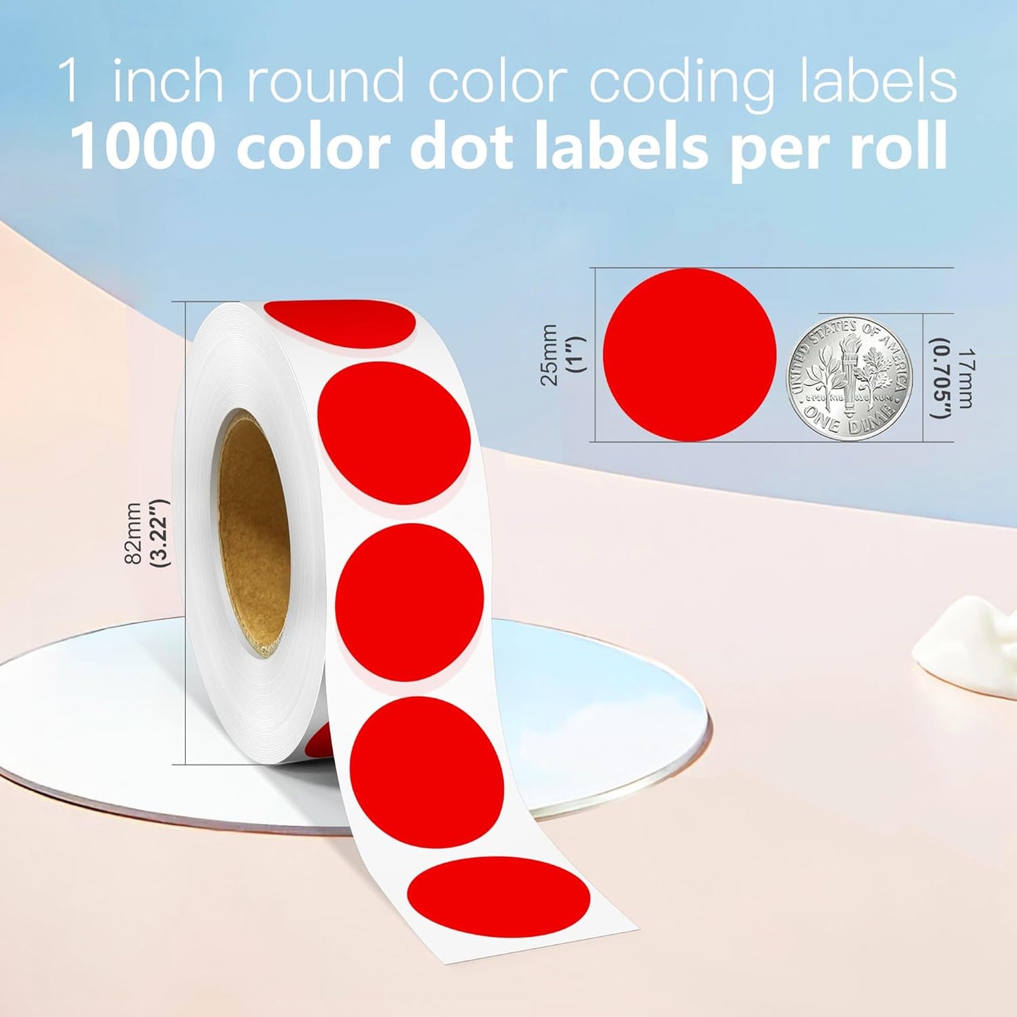 1 Inch Round Color Coding Labels, 1000 Dots Per Roll Red Color Coded Dot Stickers, Round Color Dot Labels for Organizing, Filing, and Storage