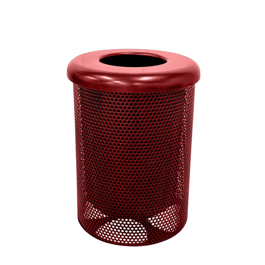 RFT-P-TXTBUR Heavy Duty Round Trash Receptacle with Flat Top, Liner Included, 32 Gallon, Textured Burgundy, Made in America