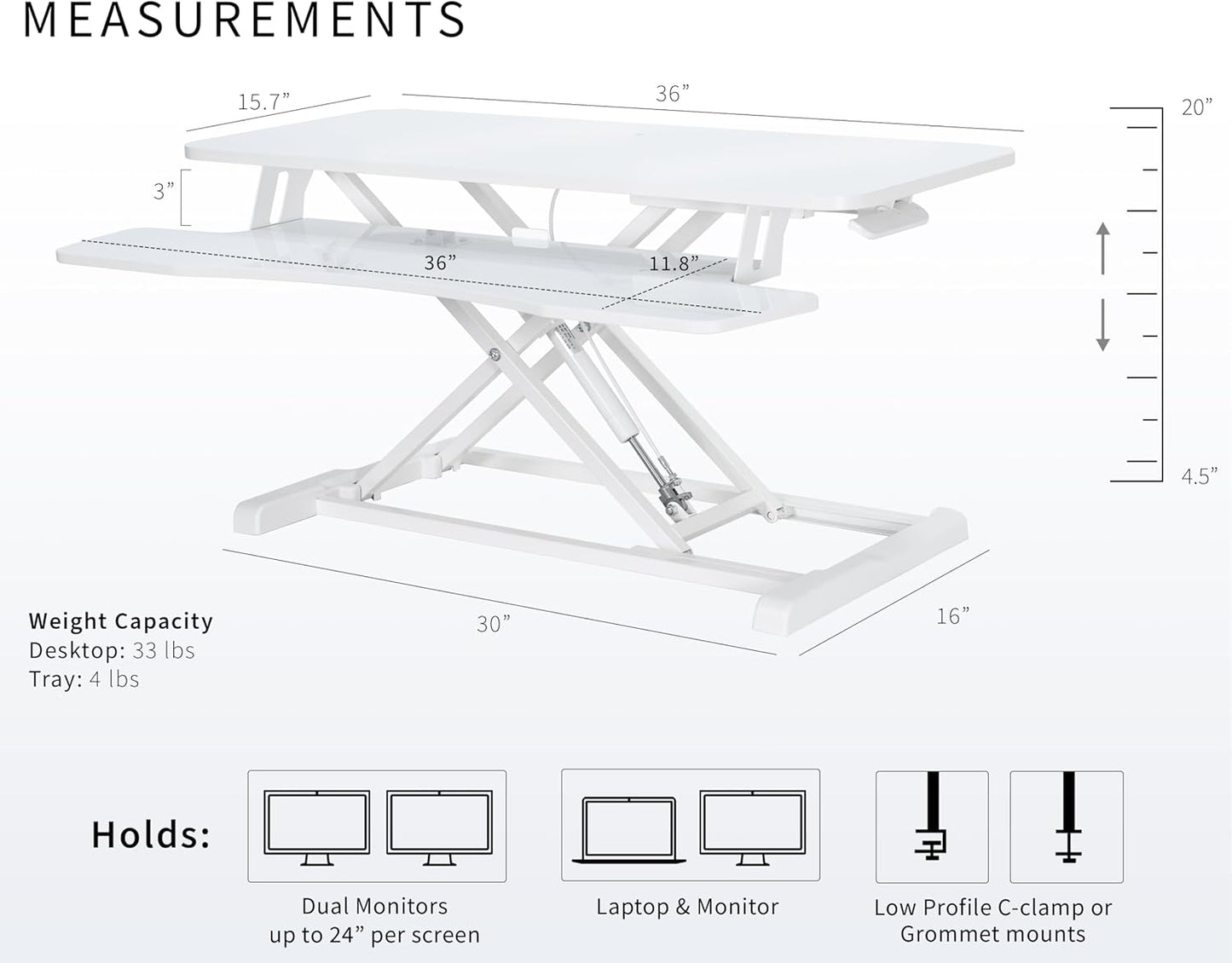 VIVO 36 inch Desk Converter, K Series, Height Adjustable Sit to Stand Riser, Dual Monitor and Laptop Workstation with Wide Keyboard Tray, White Dry Erase, DESK-V036KWE