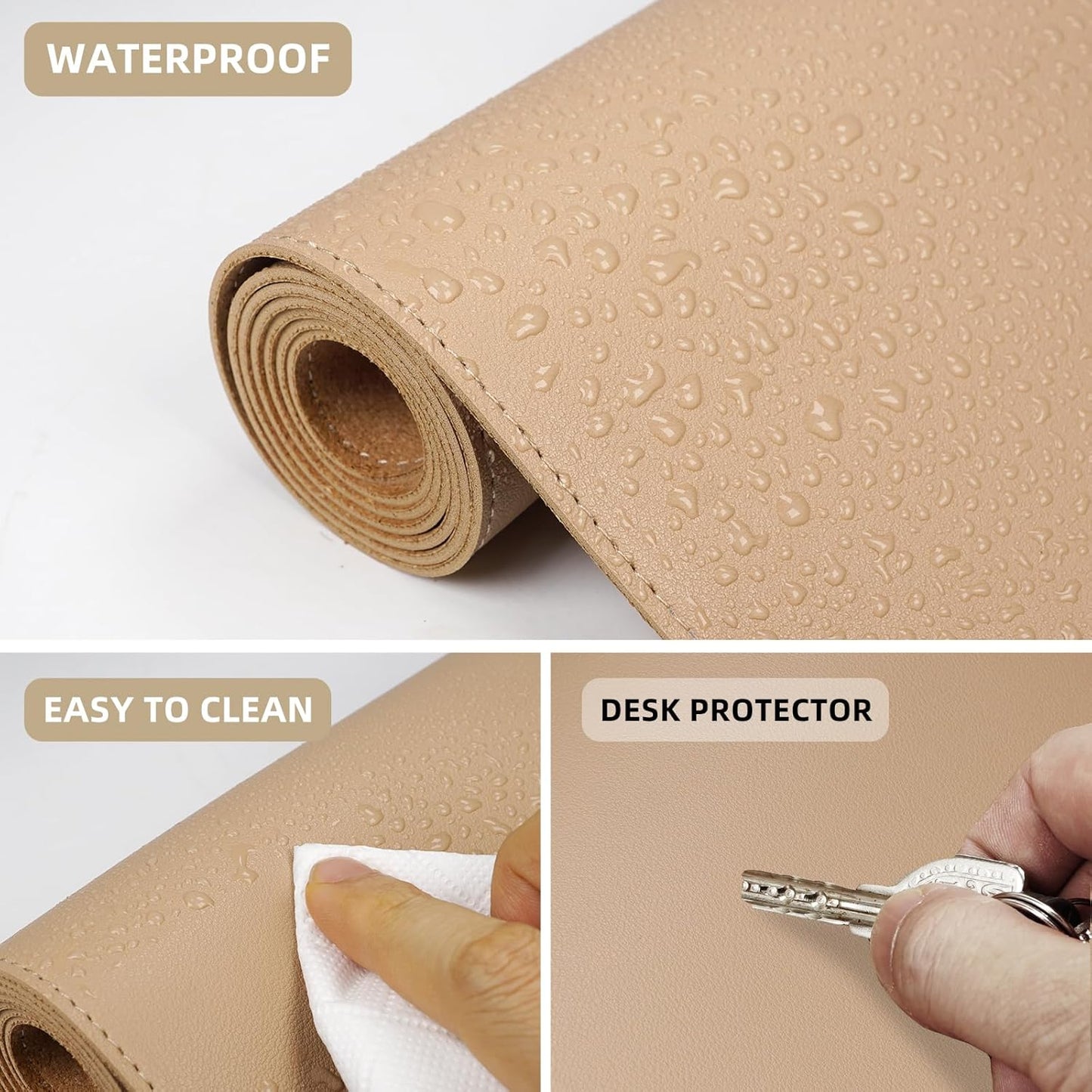 AFIING Leather Desk pad Protector, Large Desk mat with Natural Cork & PU Leather,Mouse pad,Non-Slip Office Desk Mat,Waterproof Desk Writing Pad for Office and Home (35.4in*17in,Dark Apricot)