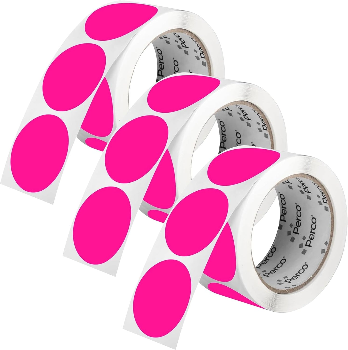 Perco Fluorescent Pink 2-Inch Round Circle Dot Sticker Labels - Multi-Roll Pack (3 Rolls, 500 Labels Each) - Permanent Adhesive, Vibrant Colors, Strong Hold - Perforated for Easy Use - Made in USA