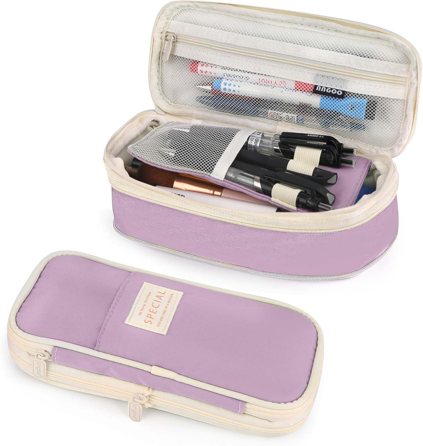 Pencil Case, Large Capacity Aesthetic Pencil Cases with Durable Zipper, Big Stationery Pencil Pouch for Women & Men, Adults Portable Storage Organizer Bag for College, office, Travel (Purple)