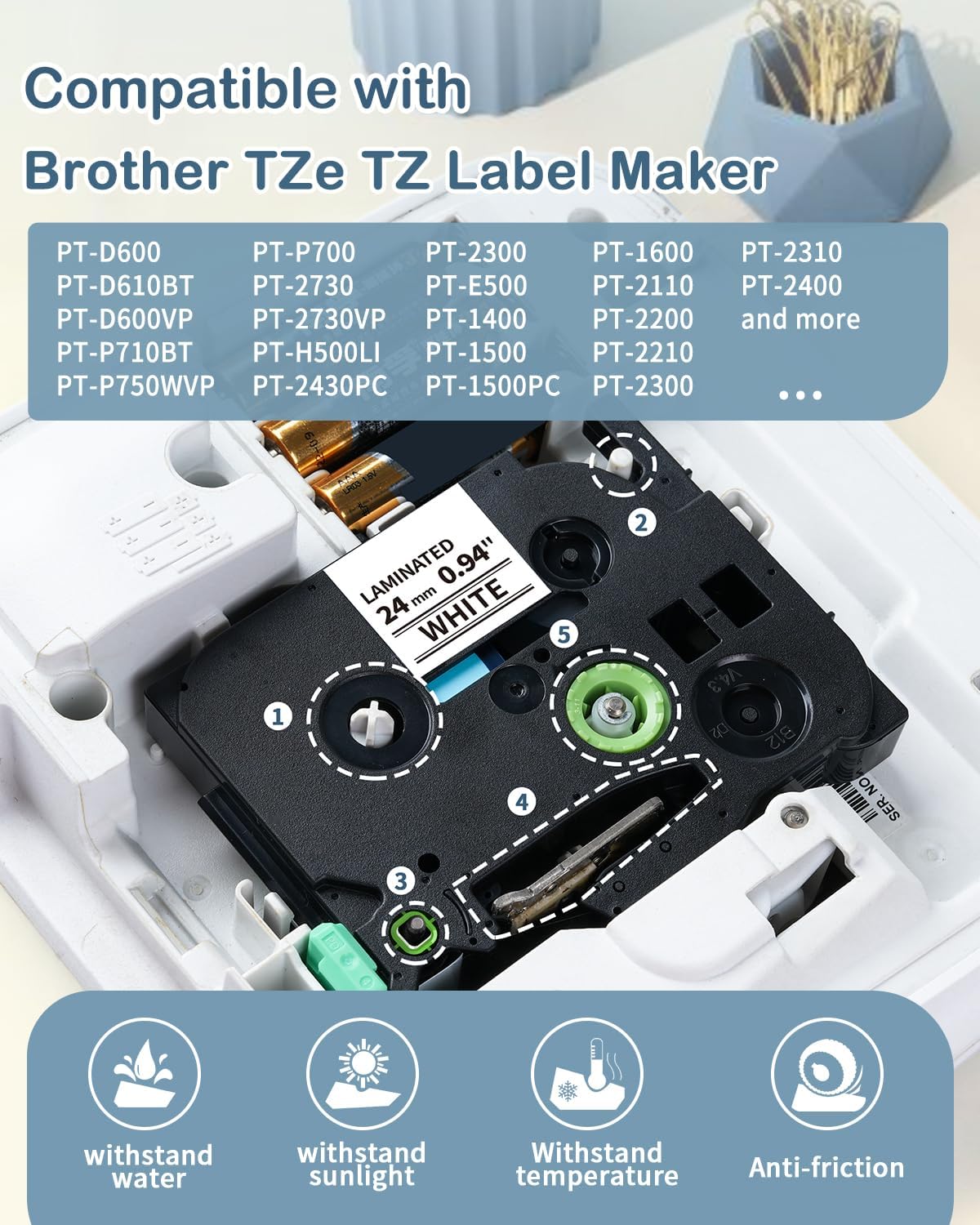 Markdomain Compatible TZe-251 TZe TZ 24mm 0.94 Black on White Label Tape Replacement for Brother PTD600 PTD600VP PTP700 PTP710BT PTP750W P Touch 24mm.94 White TZE251 TZ-251 Label Refills, 6-Pack