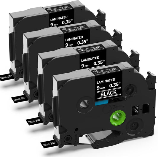 Labelife 9mm Label Tape White on Black Replace for Brother TZe TZ Tape 9mm 0.35" Laminated TZe-325 TZe325 Label Maker Tape 3/8'' for P Touch PT-D210 PT-D220 PT-D200 PT-H110 PT-D400 PT-D610BT