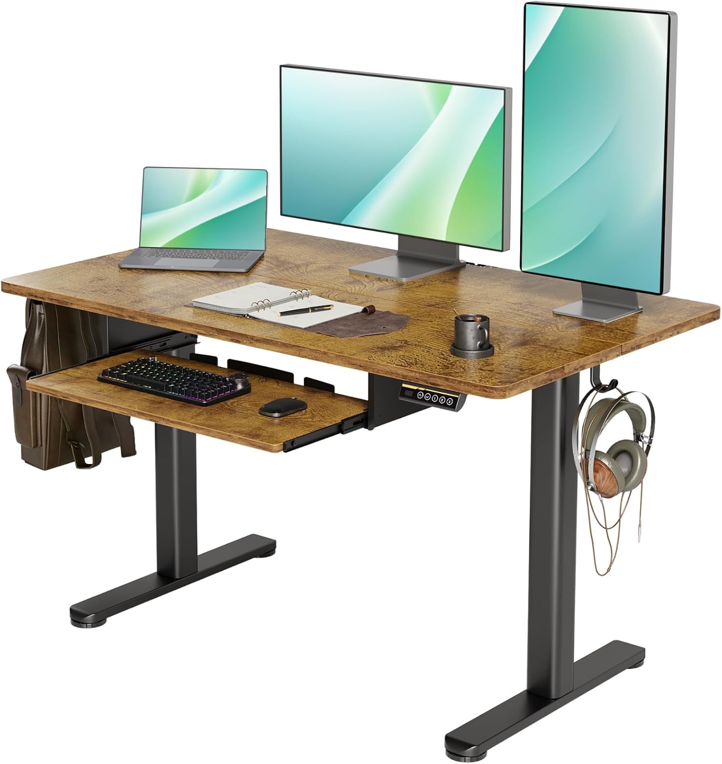 YDN Standing Desk with Keyboard Tray, 48 Inch Height Adjustable Desk, Brown Stand Up Desks for Home and Office, 48inch Rustic Brown