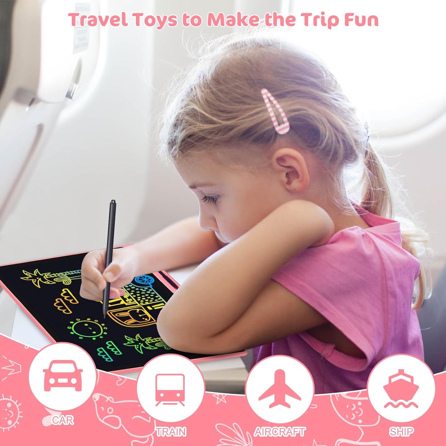 LCD Writing Tablet for Kids, Rechargeable 21 Inch Doodle Board,Easter Basket Stuffers,Preschool Learning Toys Christmas Birthday Gift 3 4 5 6 7 Year Old Girls Boys (Pink)