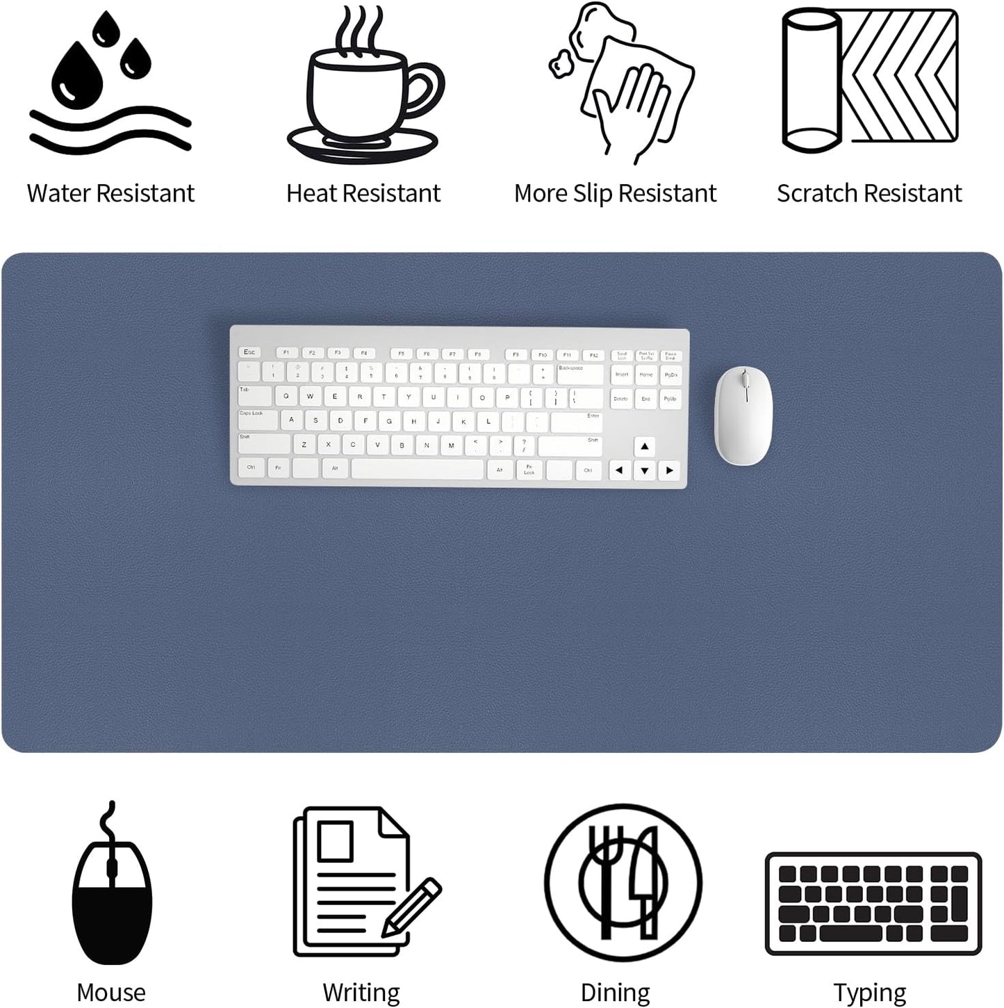 Bloss Grey Blue Desk Mat, Leather Desk Matt for Desktop, Waterproof Large Keyboard Mat, Computer Mat for Office/Home/Decor(31.5 x 15.7 Inches)