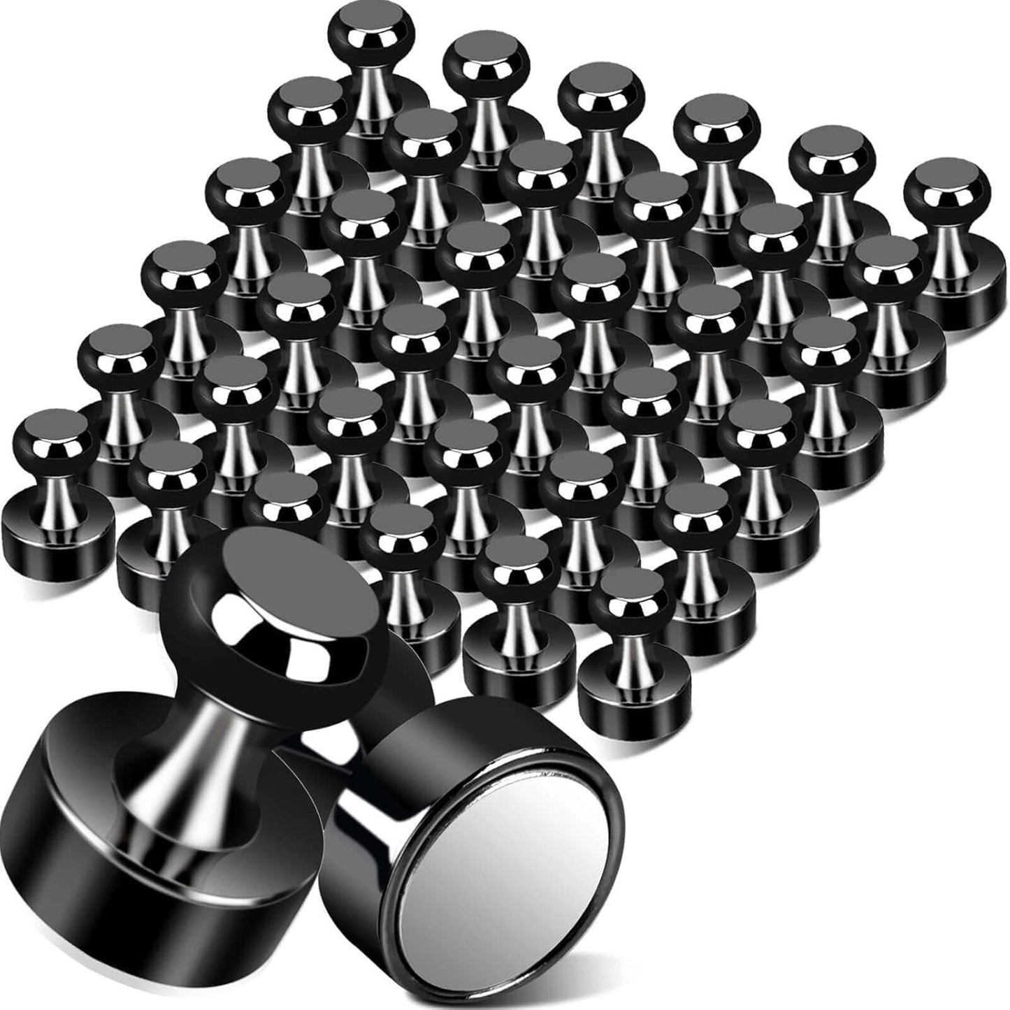 Black Fridge Magnets, Small and Strong Refrigerator Magnets for Whiteboard, Push Pin Magnet s for Classroom, Kitchen Accessories, Dry Erase and Map, Magnetic Decorative Magnets