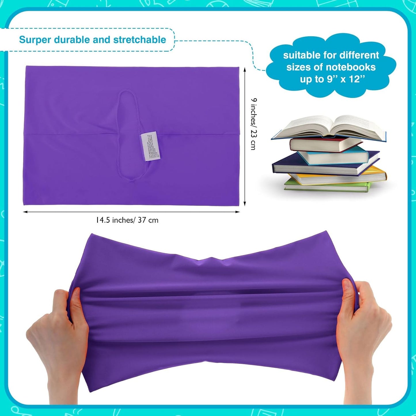 Sherr 14 Pcs Stretchable Book Covers 14.5 x 9 Inch Book Covers Stretchy Durable Book Protector Washable Reusable Textbooks Book Cloth for Classroom Most Hardcover Book About 9 x 12 Inch (Bright Color)