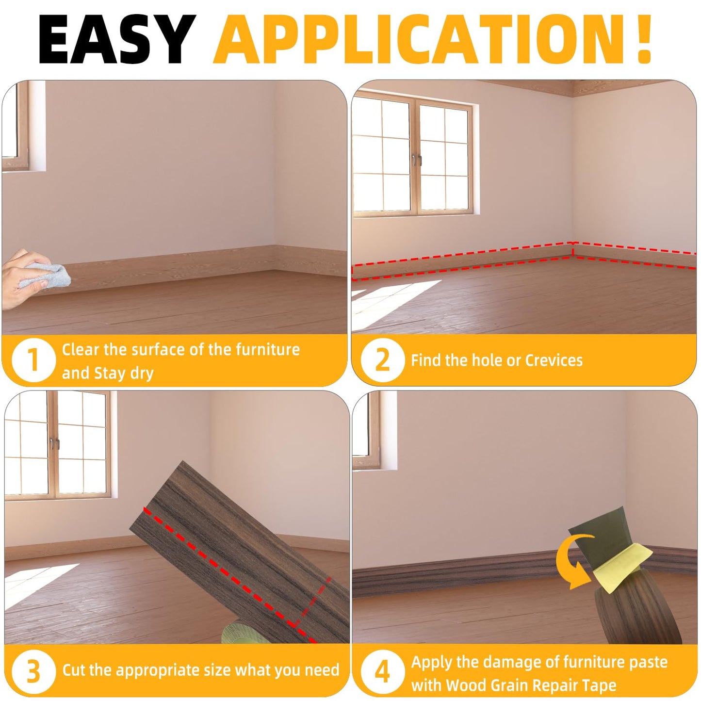 GSCIT Club Wood Grain Repair Tape, 2.4 inch X 250ft Self Adhesive Walnut Grain Repair Patch for Tables, Chairs, Baseboards, Doors, Windows, Floors, Handicraft DIY.