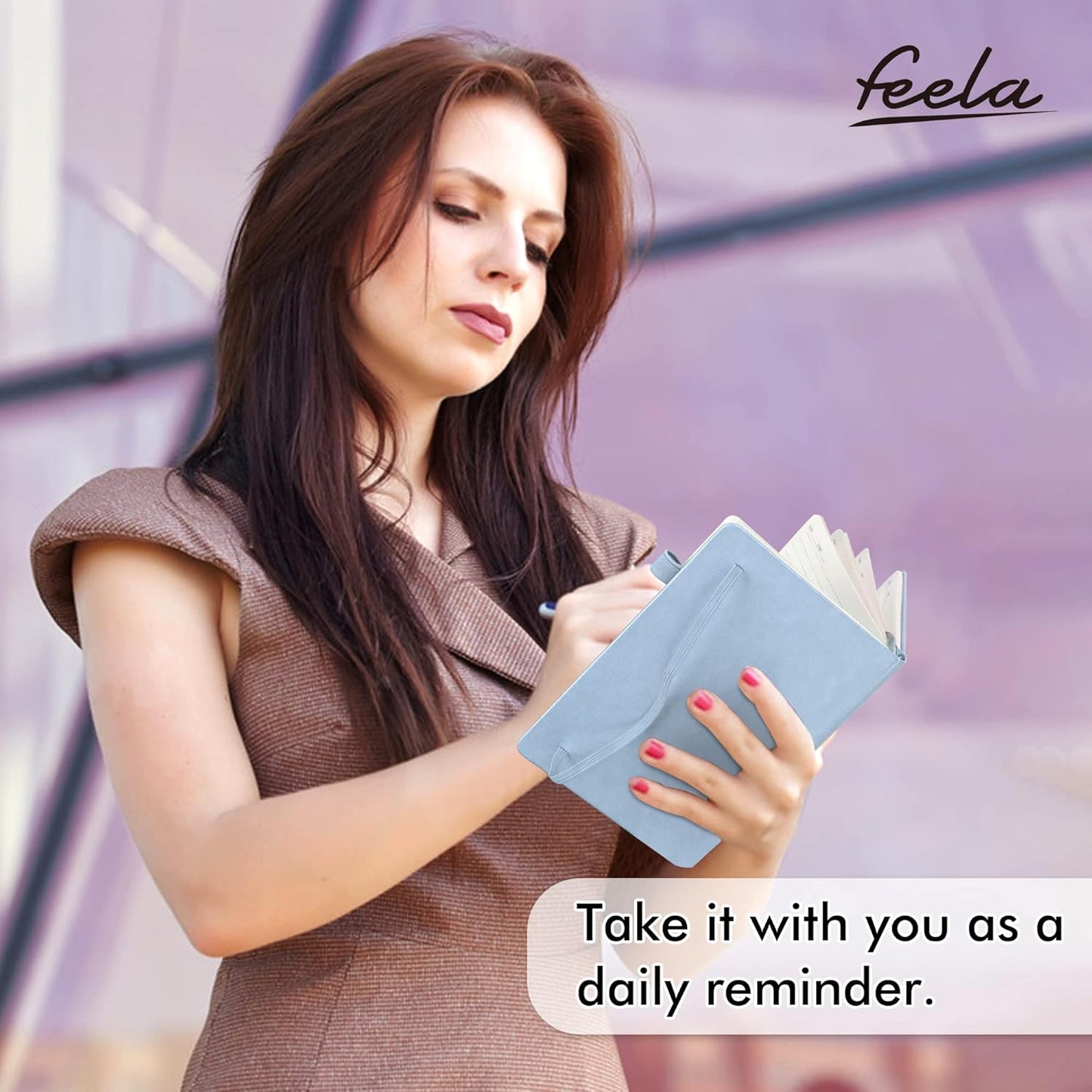 feela 8 Pack Notebooks Journals Bulk, Hardcover Notebook Classic Ruled Lined Journals with Pen Holder for Women Girls School Business Supplies, with 8 Black Pens, 120 GSM, 5.1”x8.3”, A5, Light Blue