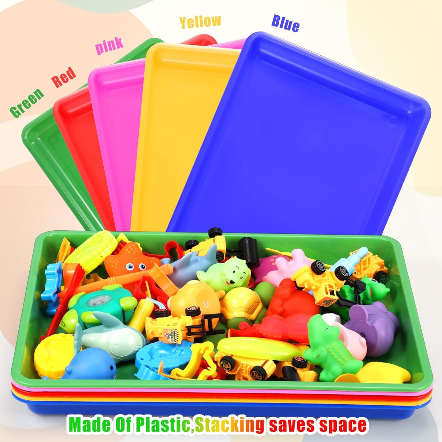Maitys 15 Pcs Flat Plastic Trays 16.1 x 11.8'' Sensory Storage Paper Tray Stackable Classroom Bins for Office Home Organizer Crafts Supplies(Bright Color)