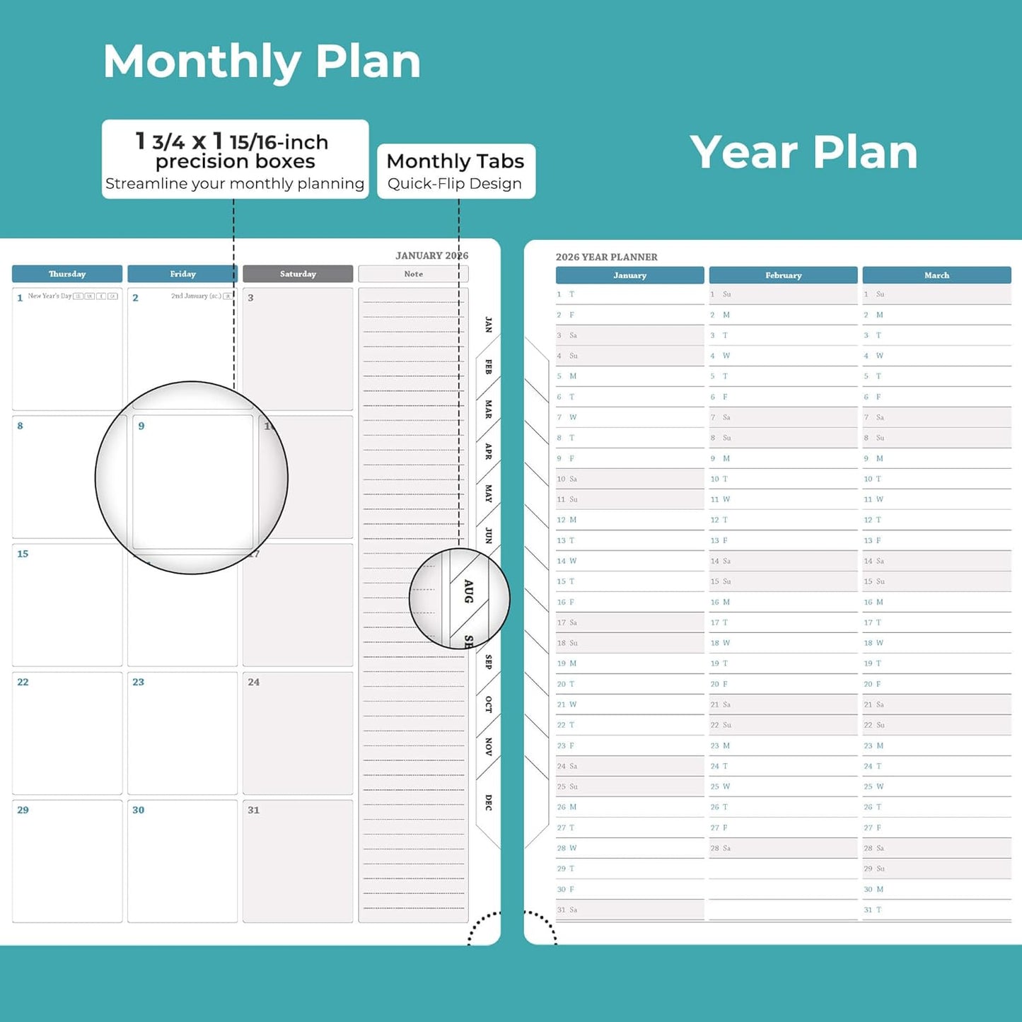 Weekly Monthly 2026 Planner (Jan.26-Dec.26),11.5"x8.5",12 Months Agenda Plan with Month Tabs & Pocket,Expenses/Note Pages, Appointment Book Calendar with Vegan Leather Cover,Light Blue