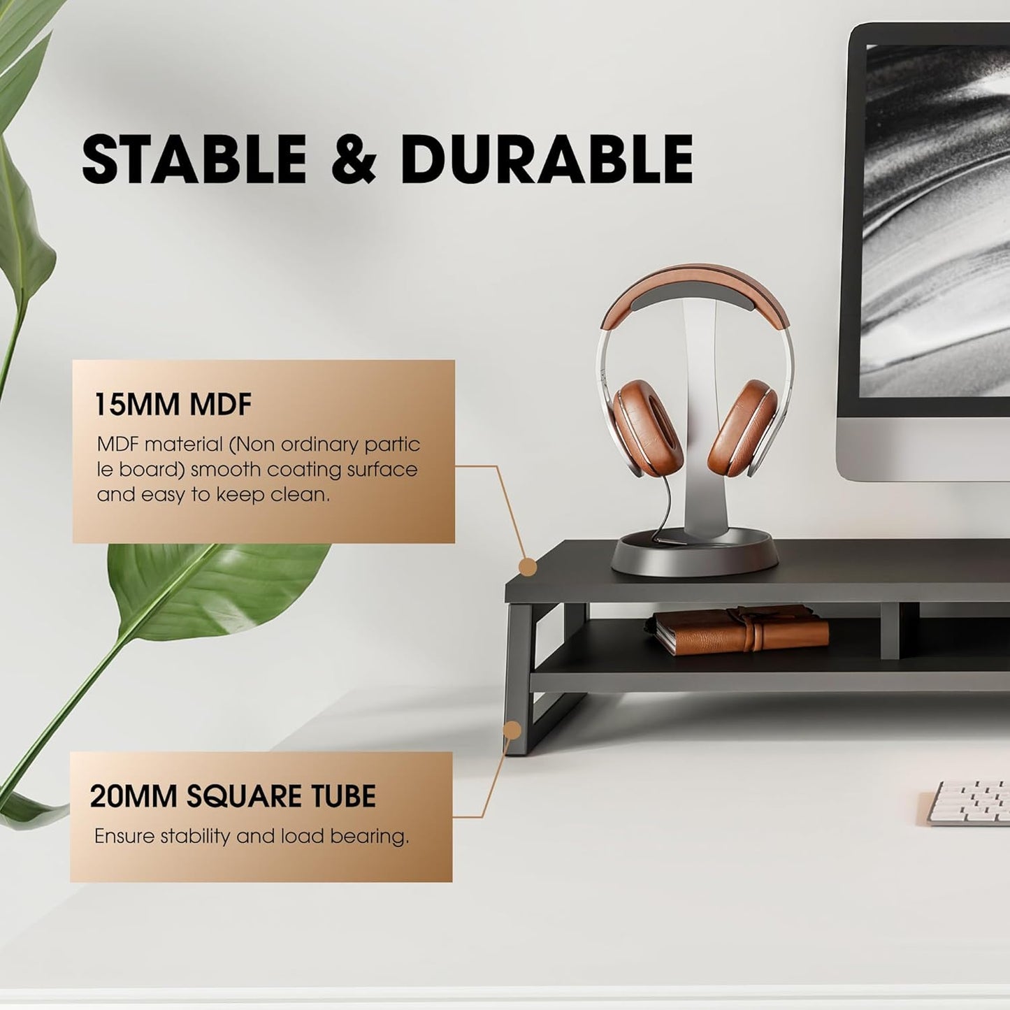 Fenge Dual Monitor Stand for Desk, 42.5in Large Monitor Riser for 2 Monitors, 2 Tier Computer Office Desk Top Shelf, Desktop Storage Stand for Laptop, PC, Computer, Printer