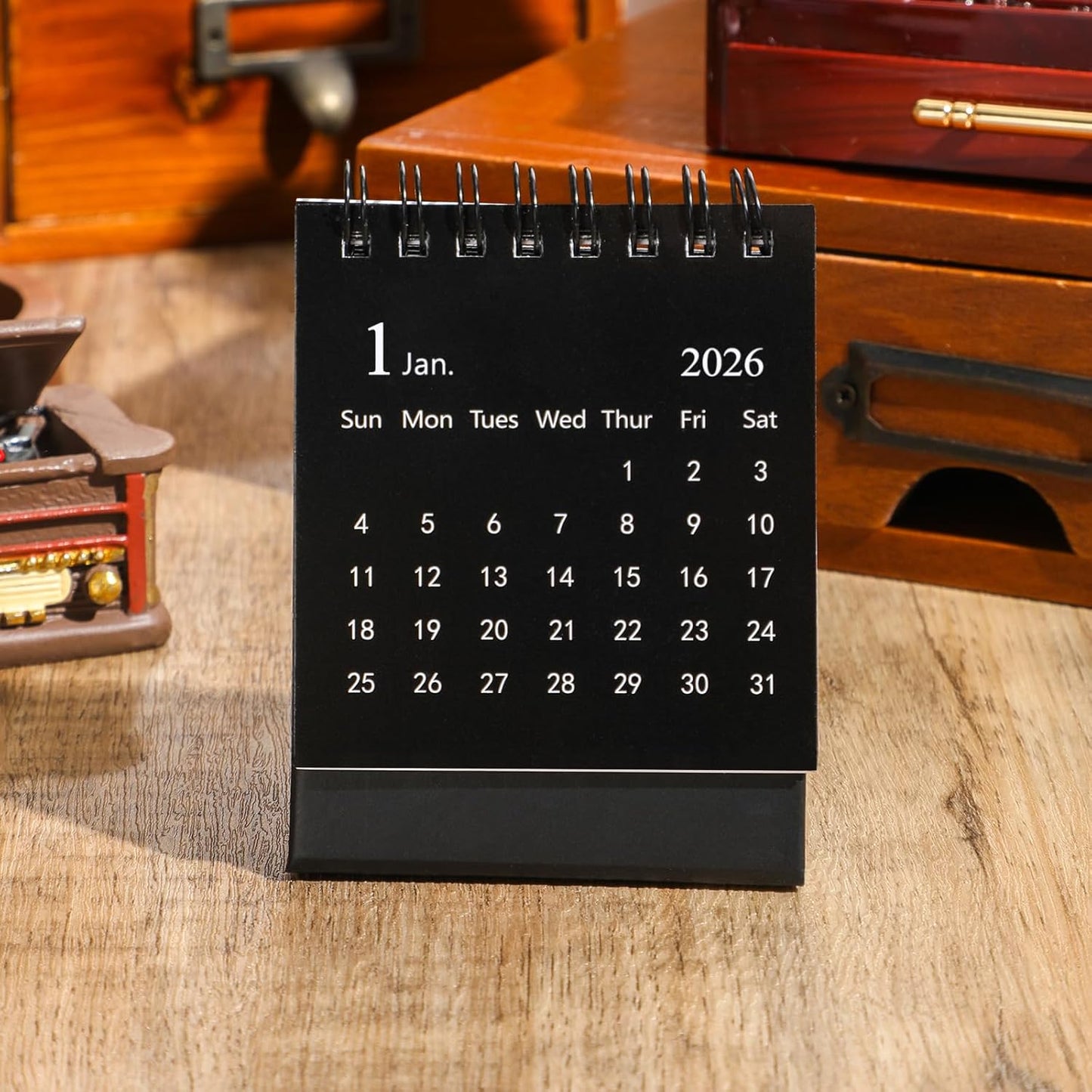 Mini Desk Calendar 2025-2026 - Runs From July 2025 to Dec 2026, Small Standing Desk Calendars with Stickers for Home Office School, 250gsm Thick Paper (Mini Black)