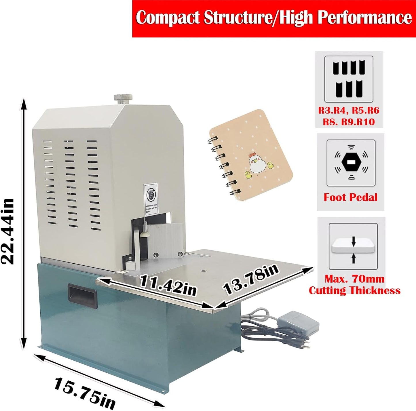 INTBUYING Electric Corner Rounder, Round Corner Cutter Cutting Machine, Corner Rounding Machine, Feature 7 Types of Blades R3 R4 R5 R6 R8 R9 R10, with Foot Switch for Notebook Name Cards PVC Paper