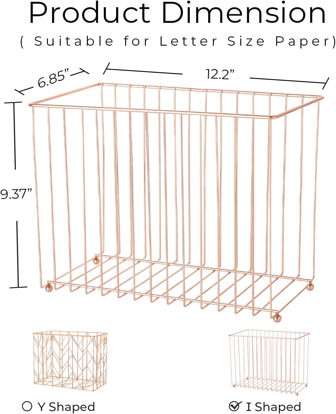 Y YOMA 1 Pack Rose Gold Desktop Hanging File Organizer | 12 Pack Rose Gold Pocket Hanging File Folders with Tabs & Insert | Letter Size Metal File Kit for Desk Home Office, I Shaped