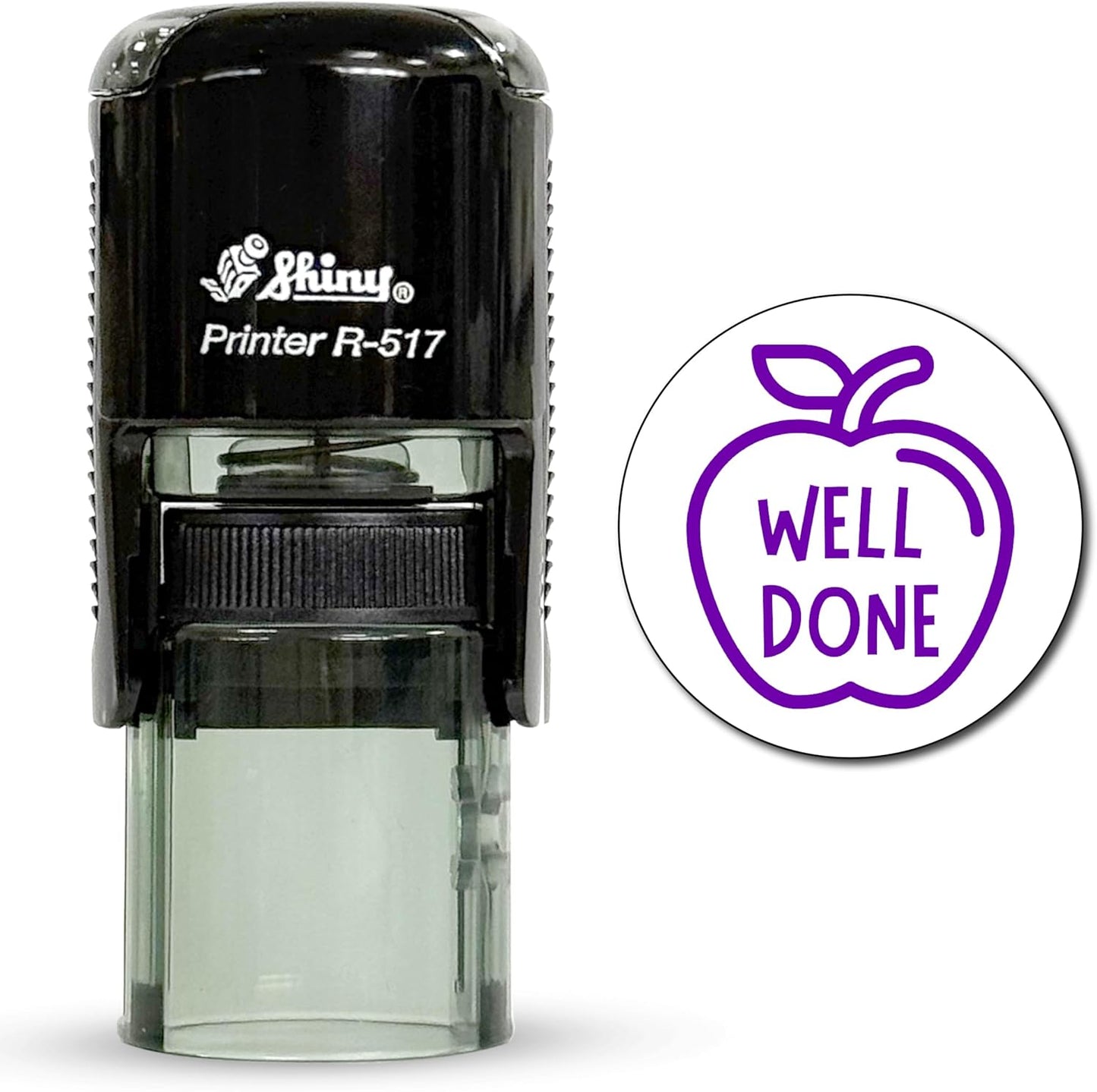 Shiny Well Done Teacher Stamp, Round Self Inking Stamp for Classroom, Purple Ink