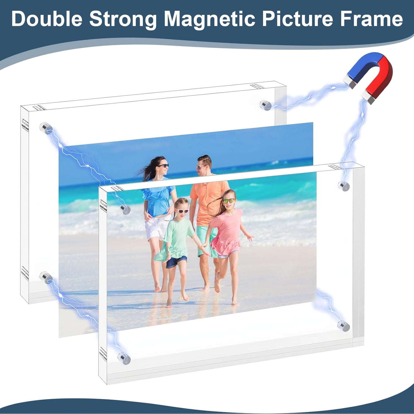 5x7 Acrylic Picture Frames 1 Pack, 10+10MM Premium Acrylic Photo Frame Magnetic Picture Frames Clear Double Holder-Sided, Free Standing Desktop Display, Best Gift for Family, Baby, Friend