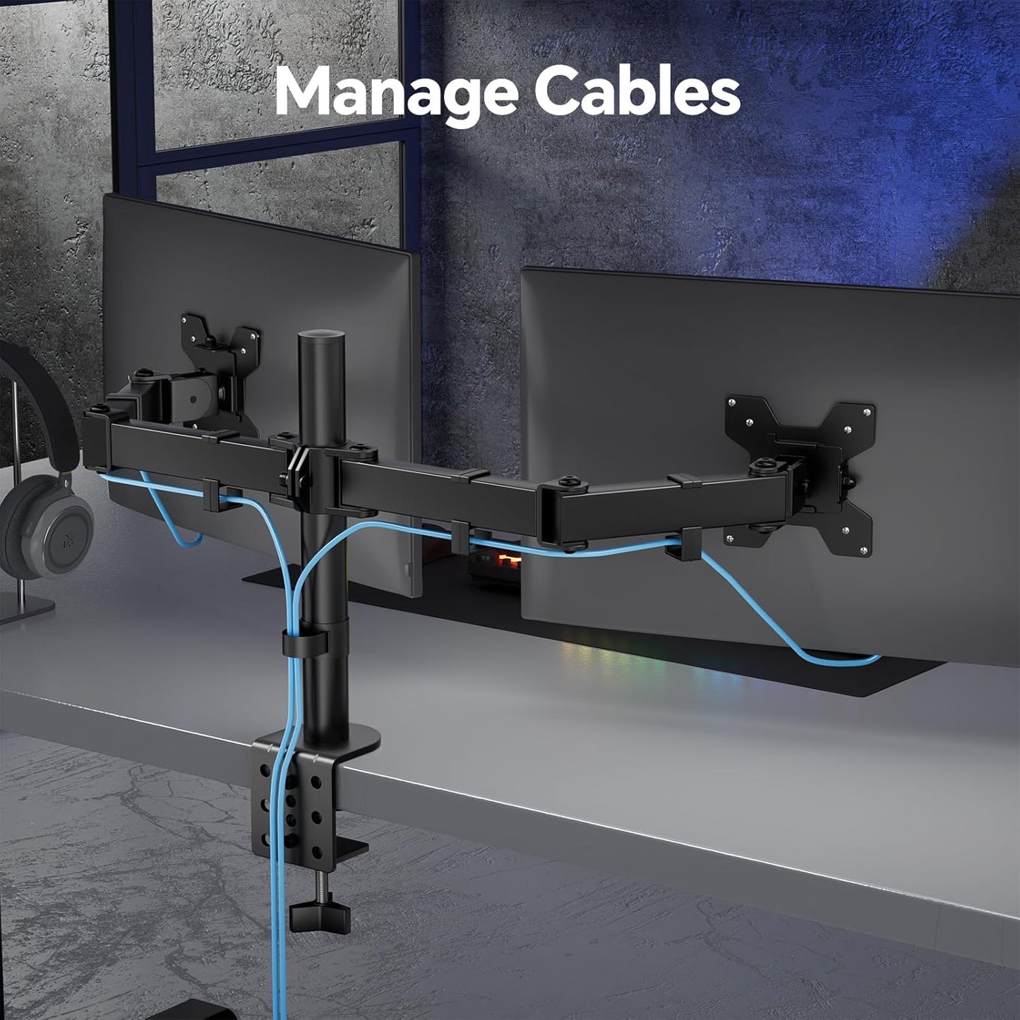 Simple Trending Dual Monitor Desk Mount, Heavy Duty Fully Adjustable Stand, Monitor Arm Fits 2 Computer Screens up to 27 inches and Max 18 lbs Each, Black