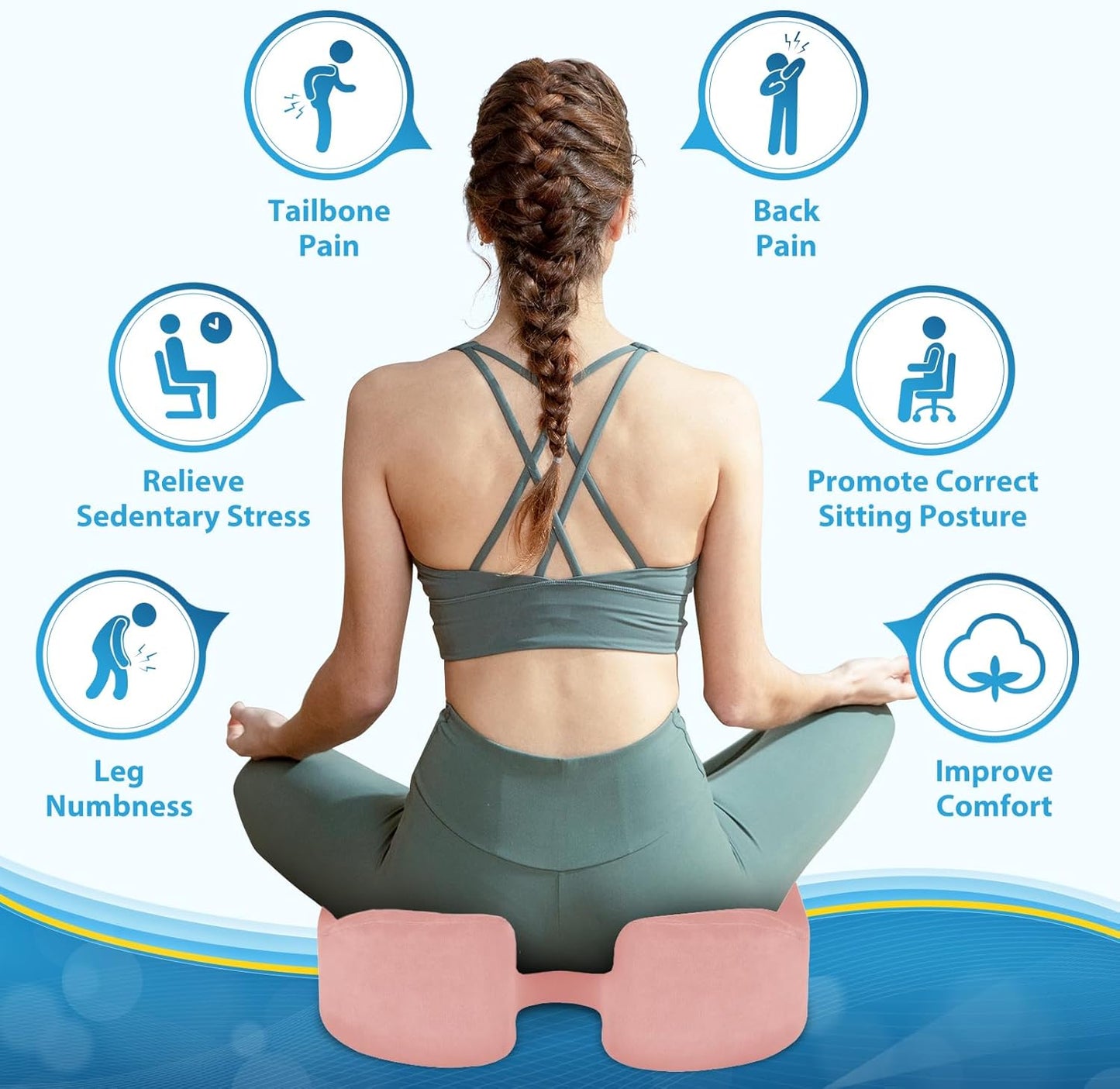 BlissTrends Seat Cushion,Thick Memory Foam Cushions for Office Chair, Car Seat, Airplane, Relieving Pressure Tailbone Sciatica Back Pain for Long Sitting Office Workers, Car Drivers 4.7in Thick Pink