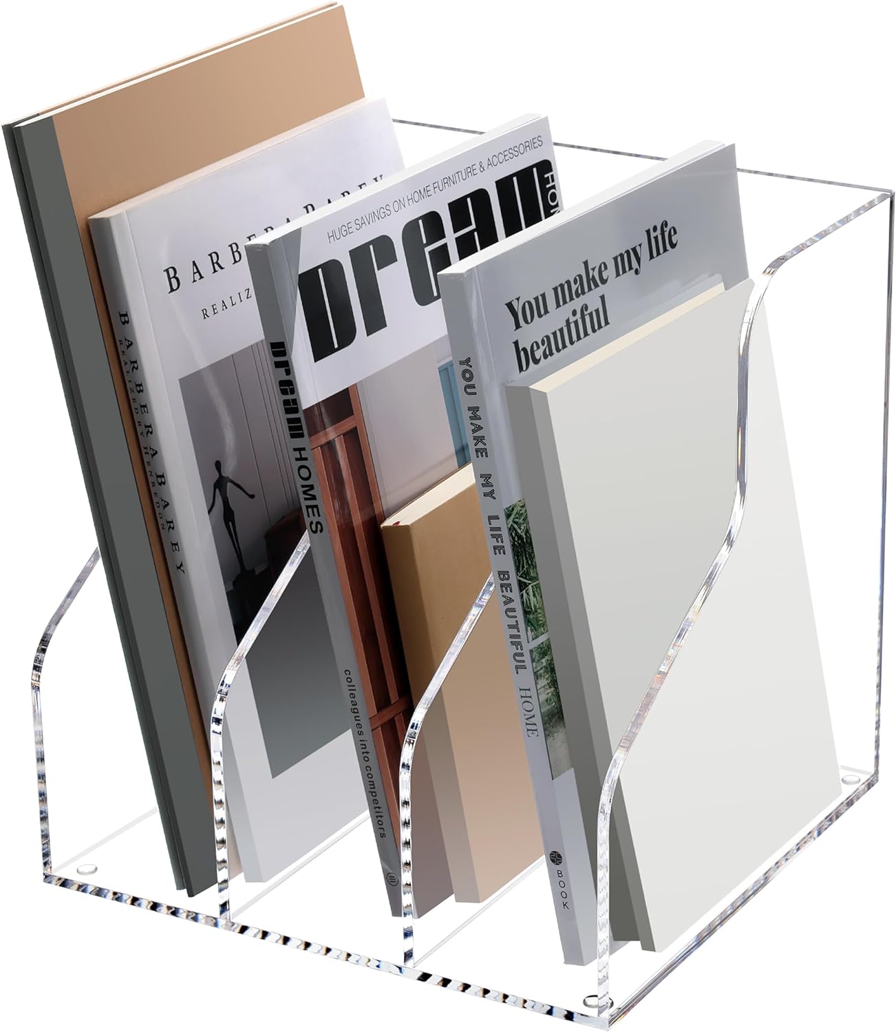 Desk File Organizer, Acrylic Magazine File Holder with 3 Vertical Compartments Rack File Sorter for Office Home Classroom Desk Organization, Clear…