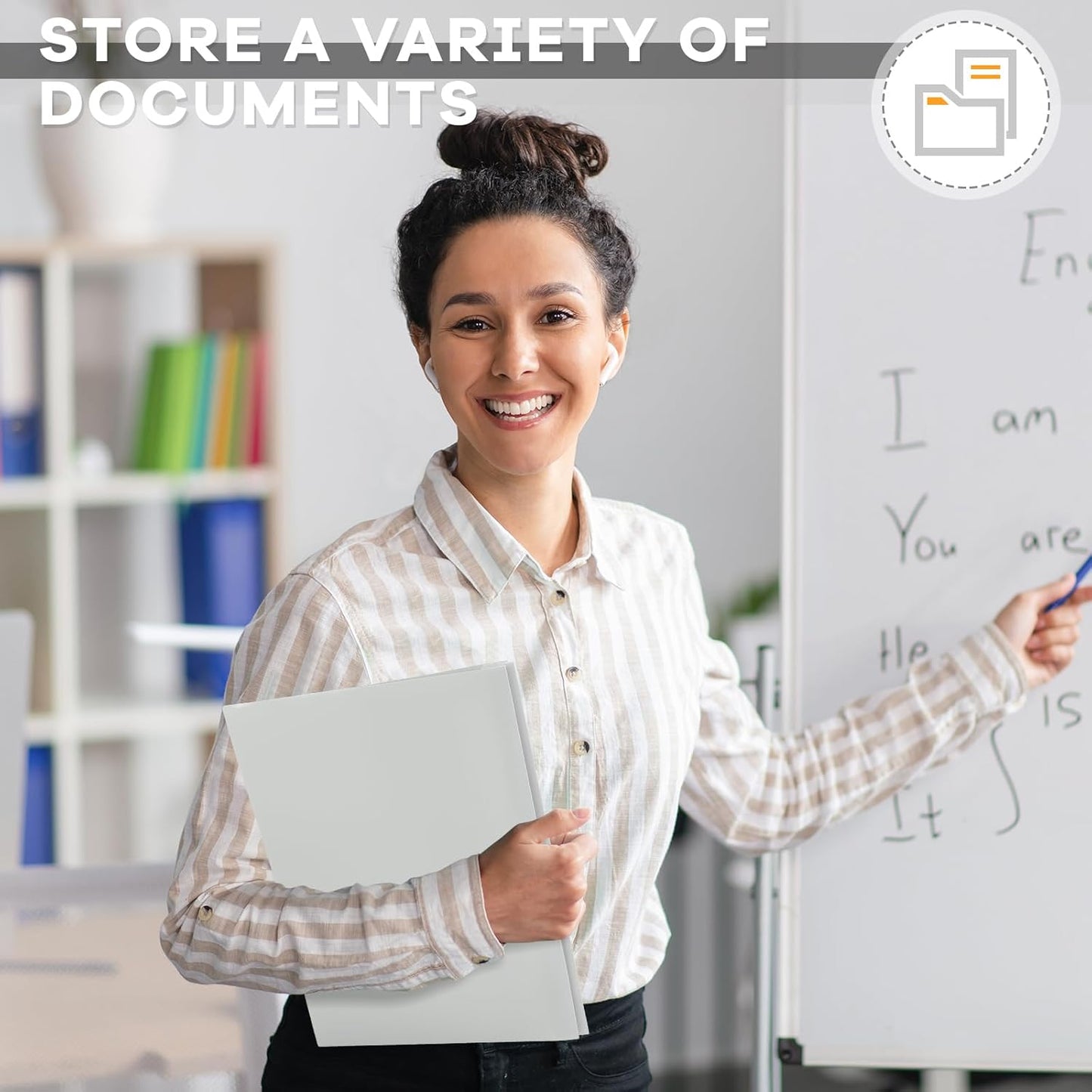 Henoyso 18 Pcs Plastic Folder with Clear Front Pocket and 3 Prong Plastic Folders with Card Slot Pocket Folders with Prongs for School Office (Gray White)