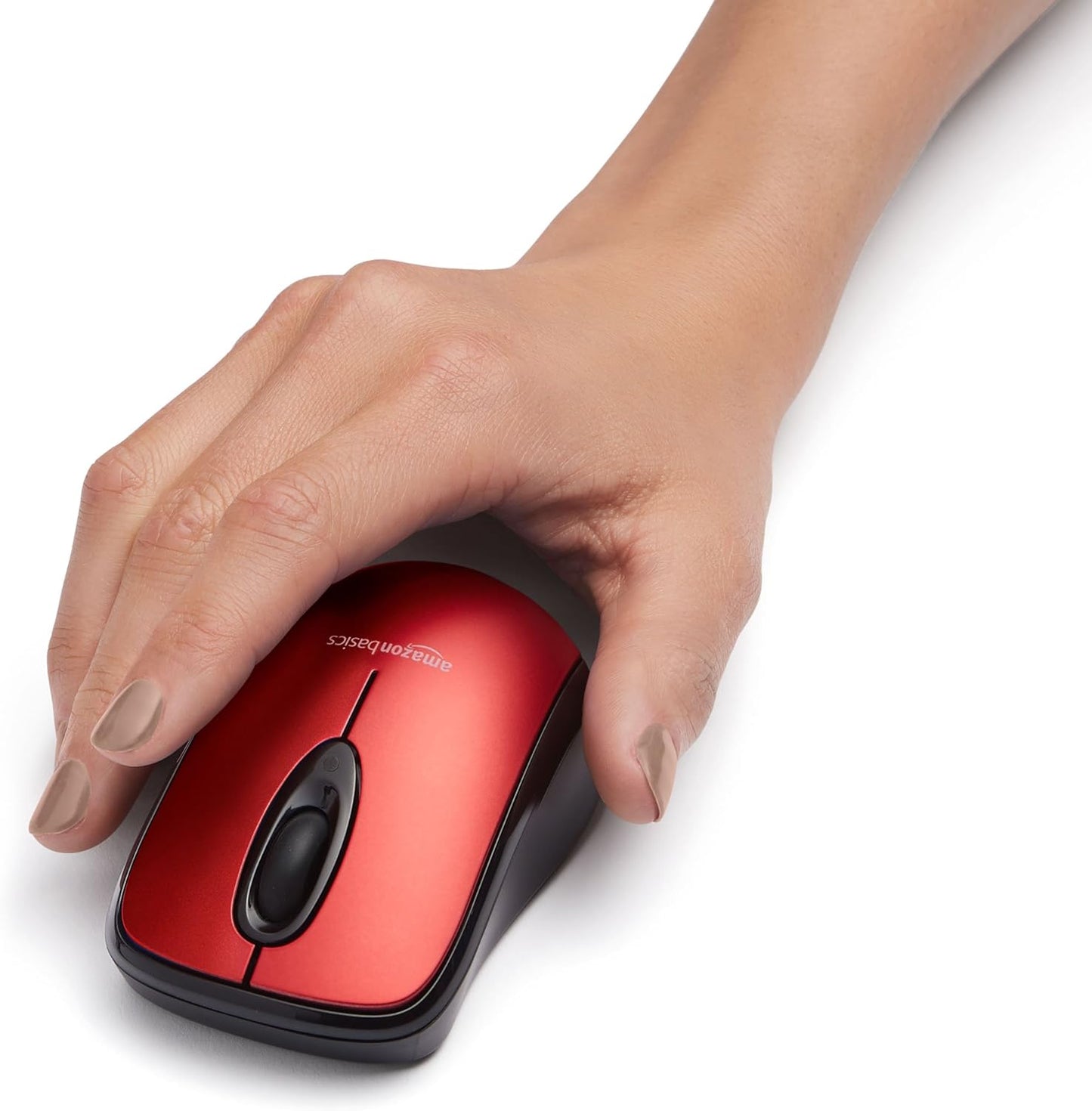 Amazon Basics 2.4 GHz Optical Wireless Mouse for Laptop and Computer, USB Nano Receiver, Red
