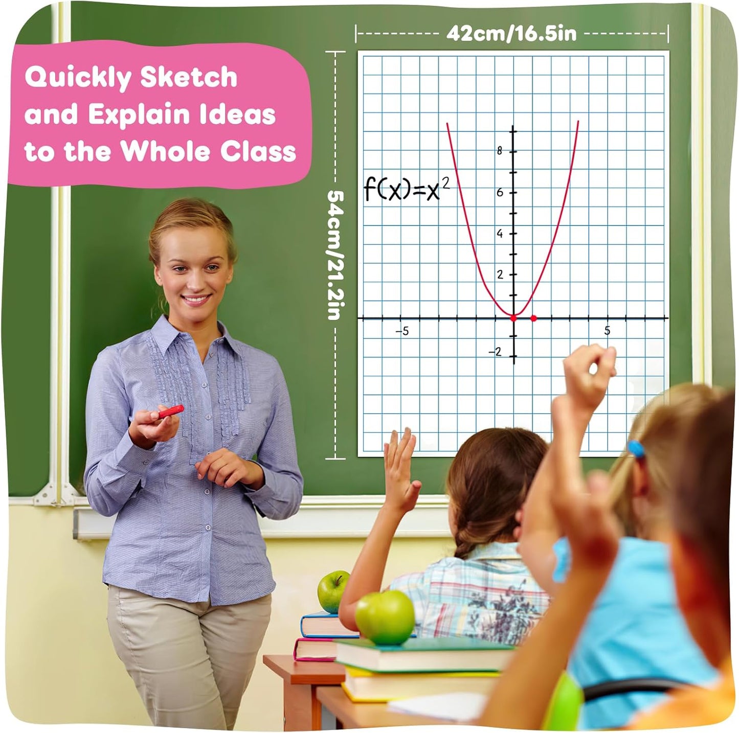 Giant Magnetic Graph Grid Paper,Dry Erase Chart Paper for Whiteboard Homeschool Essentials Teacher Must Haves,Math Classroom Teaching Supplies,21.3" x 16.5"