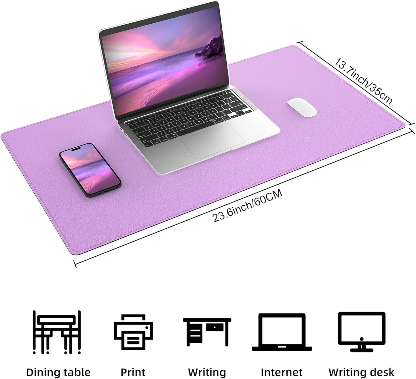 AFIING Dual-Sided Desk Pad, Natural Cork & PU Leather Large Mouse mats for Office and Home Work, Desk Protector Non-Slip, Waterproof, Easy Clean (Purple, 23.6" x 13.7")