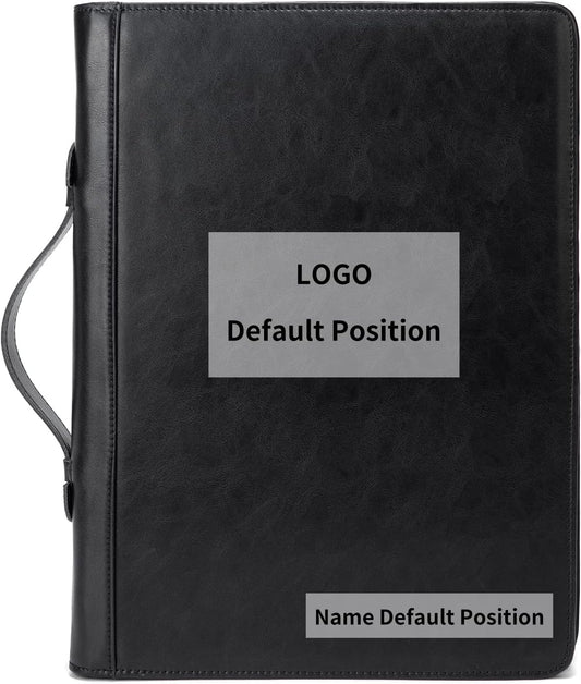 Personalized Vegan Leather Portfolio 3 Ring Binder with Clipboard, Hidden Handle, Custom 8.5 x 11 Zip Padfolio, Business Professional Organizer for Men Women, Black