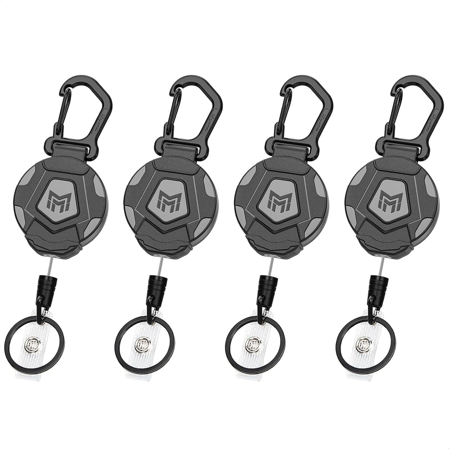 MNGARISTA 4-Pack Retractable Keychain, Heavy Duty Carabiner Badge Holder, Tactical ID Badge Reel with 31.5” Steel Retractable Cord, 8.0 oz