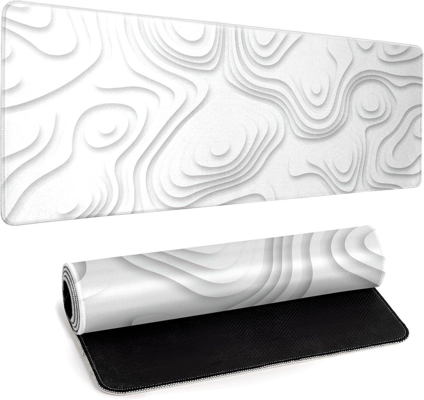 Solid Geometry Large Gaming Mouse Pad White Mouse Pad Gaming Big Desk Pad Desk Mat with Stitched Edge 31.5''x11.8'' Computer Mousepad Waterproof Desk Protector