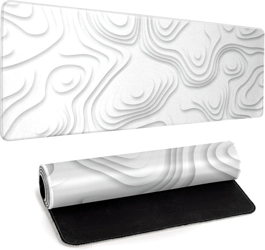 Solid Geometry Large Gaming Mouse Pad White Mouse Pad Gaming Big Desk Pad Desk Mat with Stitched Edge 31.5''x11.8'' Computer Mousepad Waterproof Desk Protector
