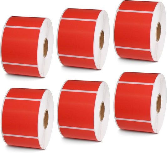 BETCKEY - 2" x 2" Square Labels Compatible with Zebra & Rollo Label Printer,Premium Adhesive & Perforated[Red, 6 Rolls, 4500 Labels]