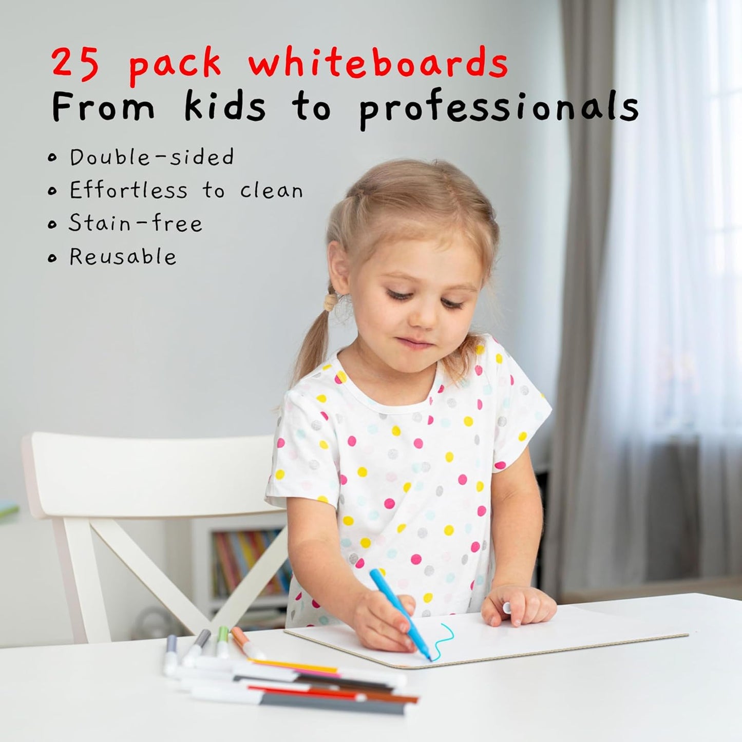 25 Pack Small White Boards for Students - Double Sided Dry Erase Boards 9 x 12 in - Mini Whiteboard Set for Classroom or Home Use - Portable White Board Bulk for Kids and Teachers