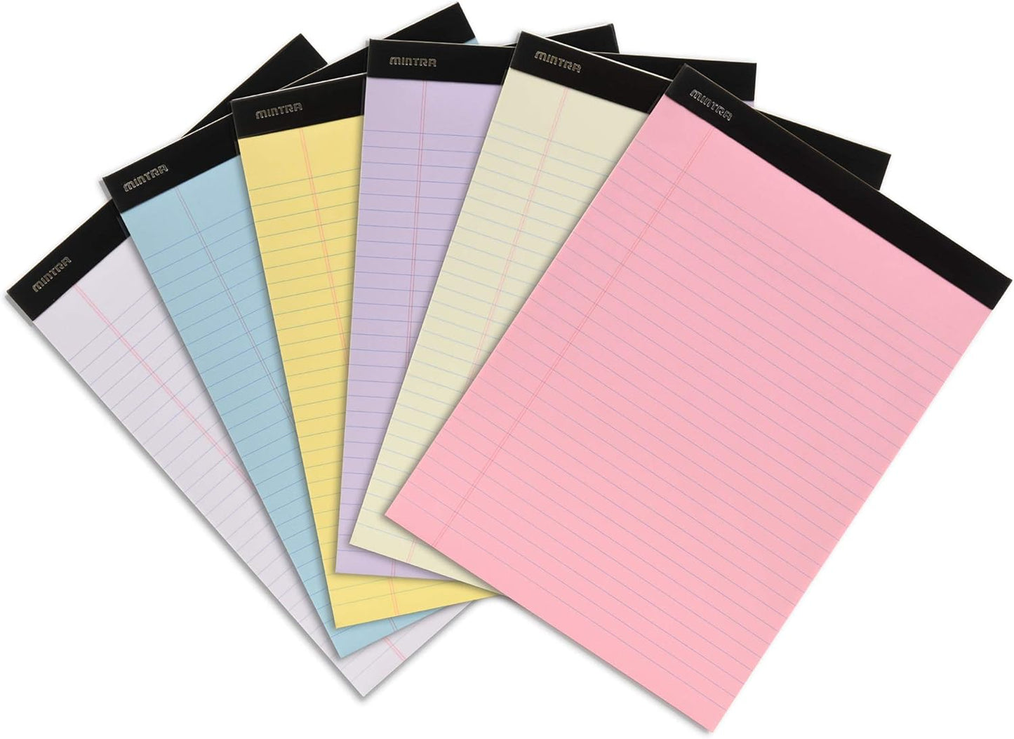 Mintra Office Legal Pads, ((Basic 6pk - (Pastel Version #2), 8.5in x 11in, Wide Ruled))
